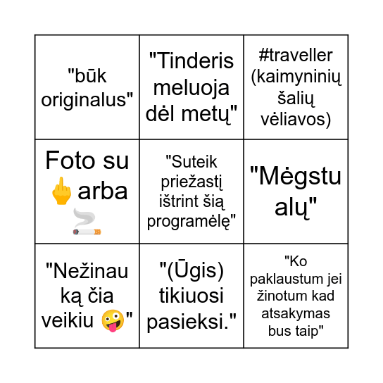 Panelių bio tindery bingo Card