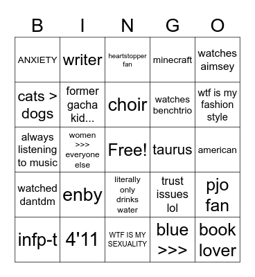 blue :) Bingo Card