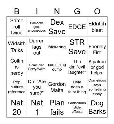 Monday Game Bingo Card