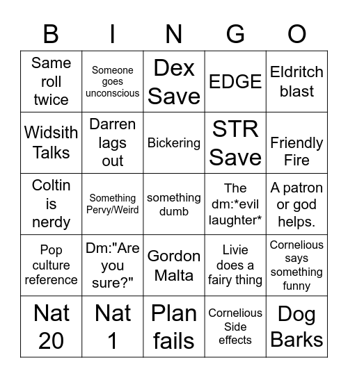 Monday Game Bingo Card