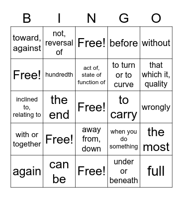 VOCABULARY PRACTICE - DEFINITION Bingo Card