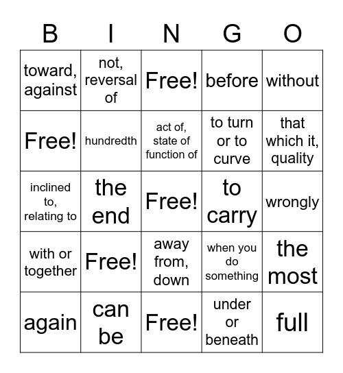 VOCABULARY PRACTICE - DEFINITION Bingo Card