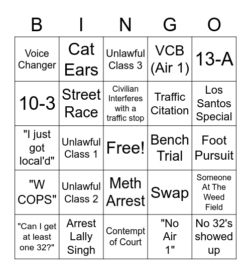 Ranger Games Bingo Card