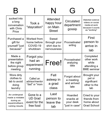 Research/Grad Student BINGO Card