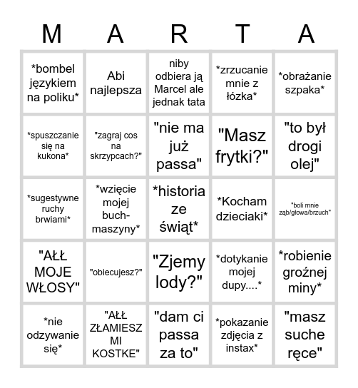 Marta Bingo Card