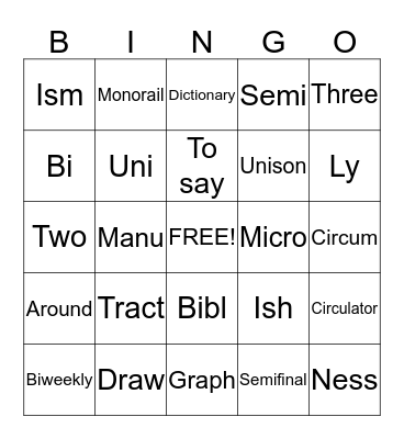 Vocabulary Bingo Card