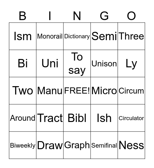 Vocabulary Bingo Card