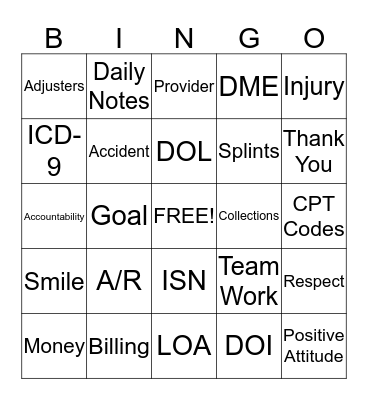 A/R Billing Bingo Card