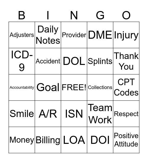 A/R Billing Bingo Card