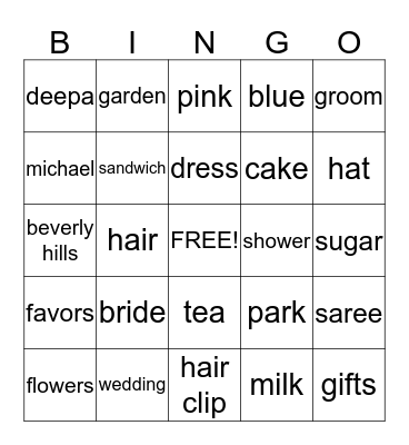 Bridal Bingo Card