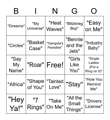 Music Bingo! Bingo Card