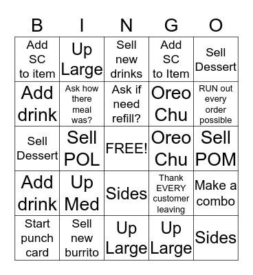 Customer Service/Suggestive Selling Bingo Card