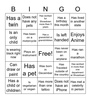 Order Management Icebreaker Bingo Card