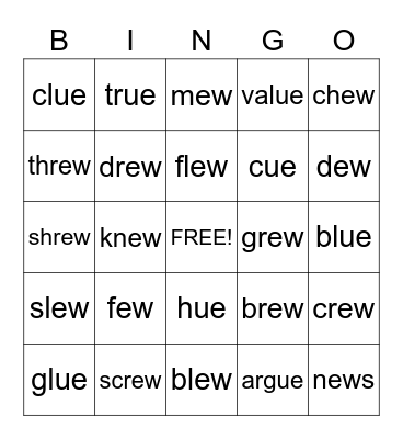 -ew       -ue Bingo Card