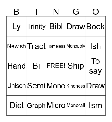 Vocabulary Bingo Card