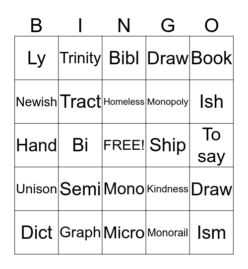 Vocabulary Bingo Card