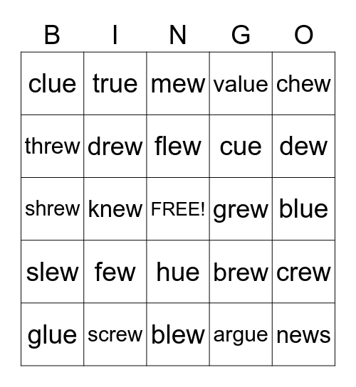 -ew       -ue Bingo Card