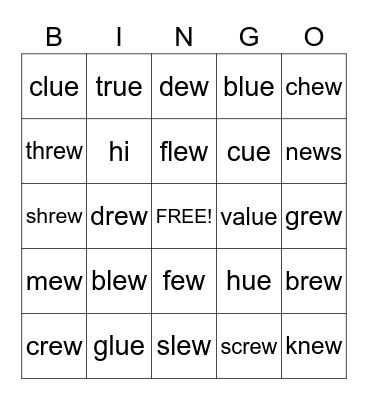 -ew       -ue Bingo Card