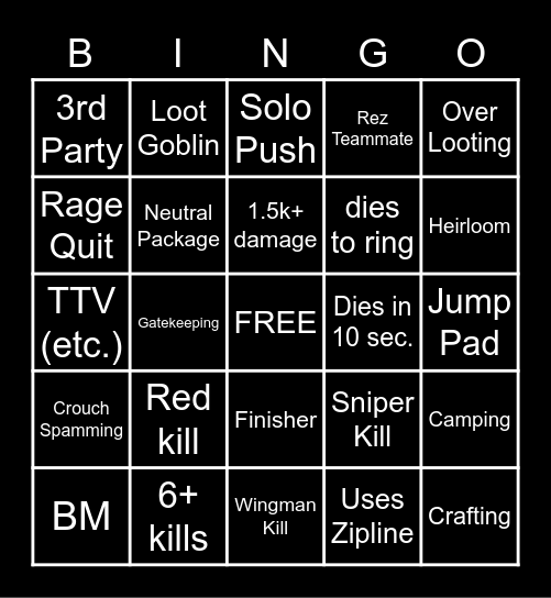 Apex Legends Bingo Card