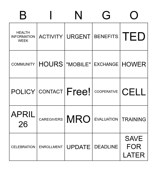 Untitled Bingo Card