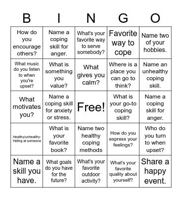 Coping Skills BINGO! Bingo Card