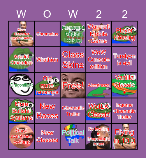 Warcraft Announcements 2022 Bingo Card