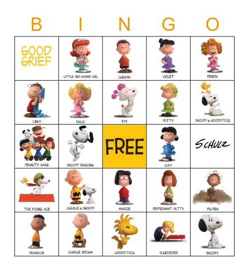 Peanuts Bingo Card