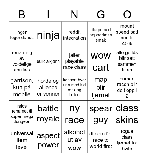 Expansion reveal Bingo Card