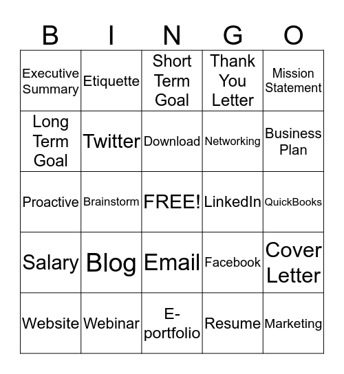 Business Bingo Card