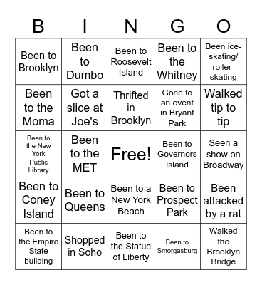 New York Bingo Card