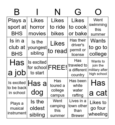 Get to know you BINGO Card
