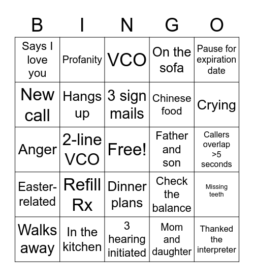 VRS Bingo Card