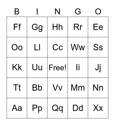 Alphabet Bingo Card