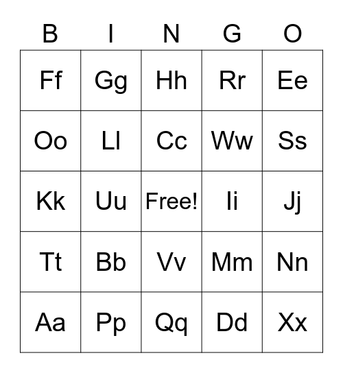 Alphabet Bingo Card