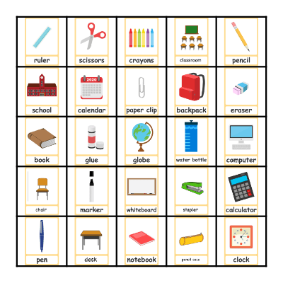 Classroom Objects Bingo Card