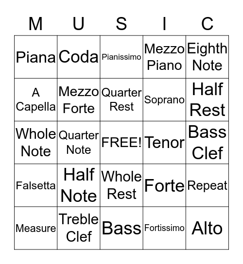 Music Basics Bingo Card