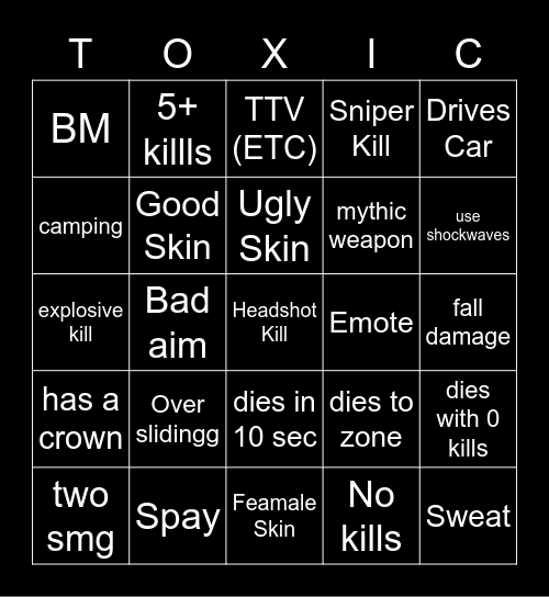 Fortnite Bingo Card