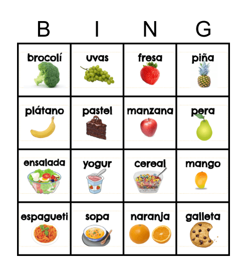 La lotería: LAS FRUTAS Bingo Card