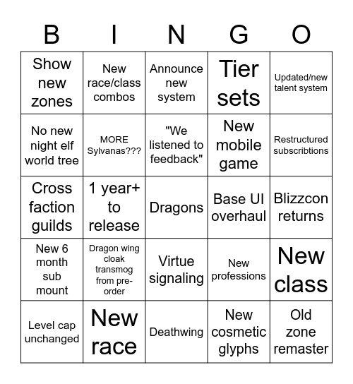 Expansion announcement Bingo Card