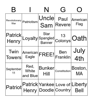 Patriotic Bingo Card