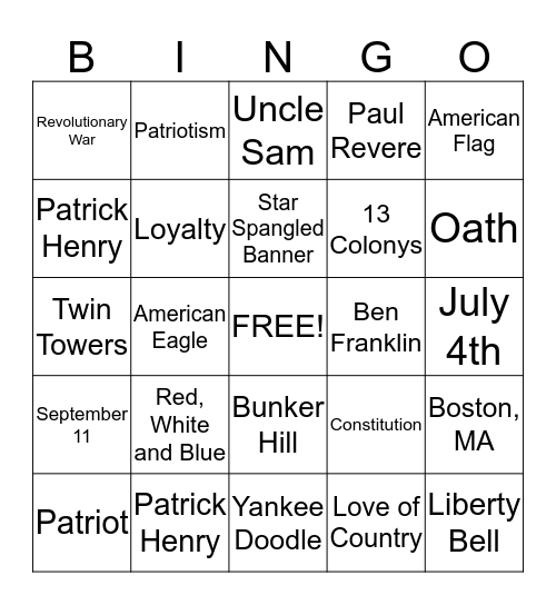 Patriotic Bingo Card