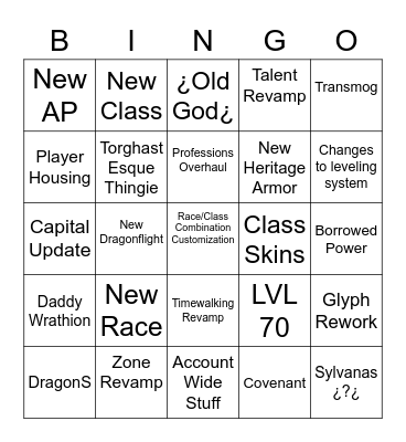 WoW 10.0 Bingo Card