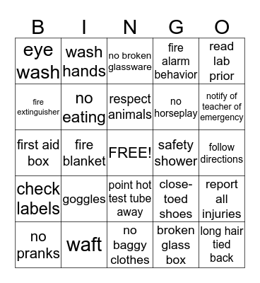 Safety Bingo Game  Bingo Card