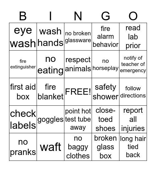 Safety Bingo Game  Bingo Card