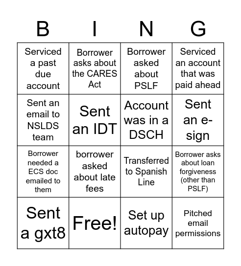 Navient Bingo Card