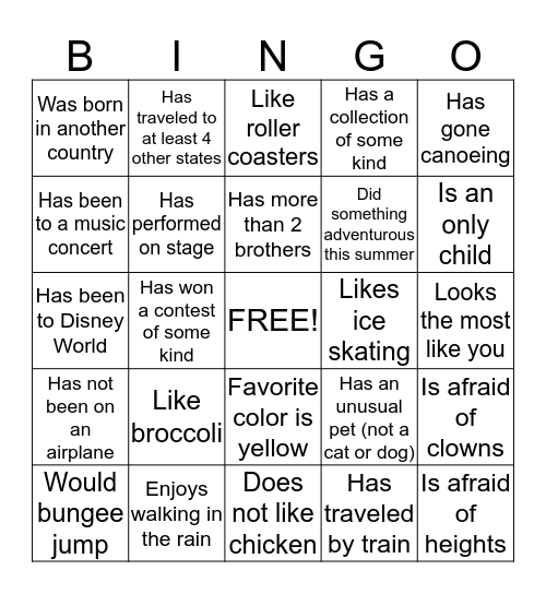 Autograph Bingo Card