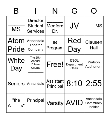 Sample Bingo Card