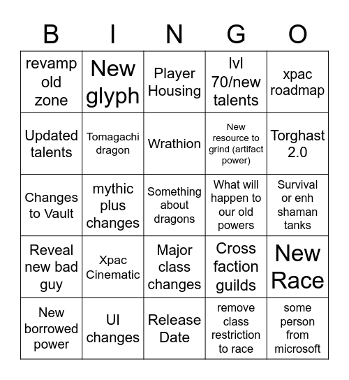 Xpac annonce Bingo Card