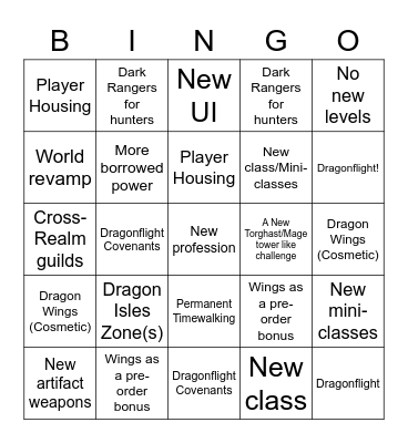 WoW Expansion Reveal Bingo Card