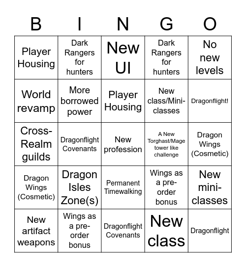 WoW Expansion Reveal Bingo Card